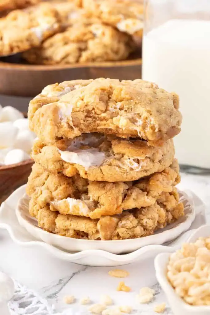 a stack of marshmallow rice krispie treat cookies