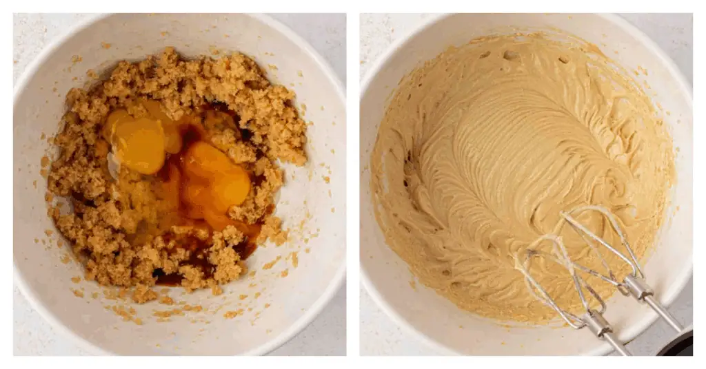 eggs and vanilla added to the bowl