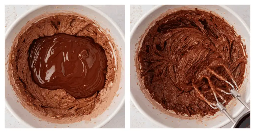melted chocolate added to the bowl