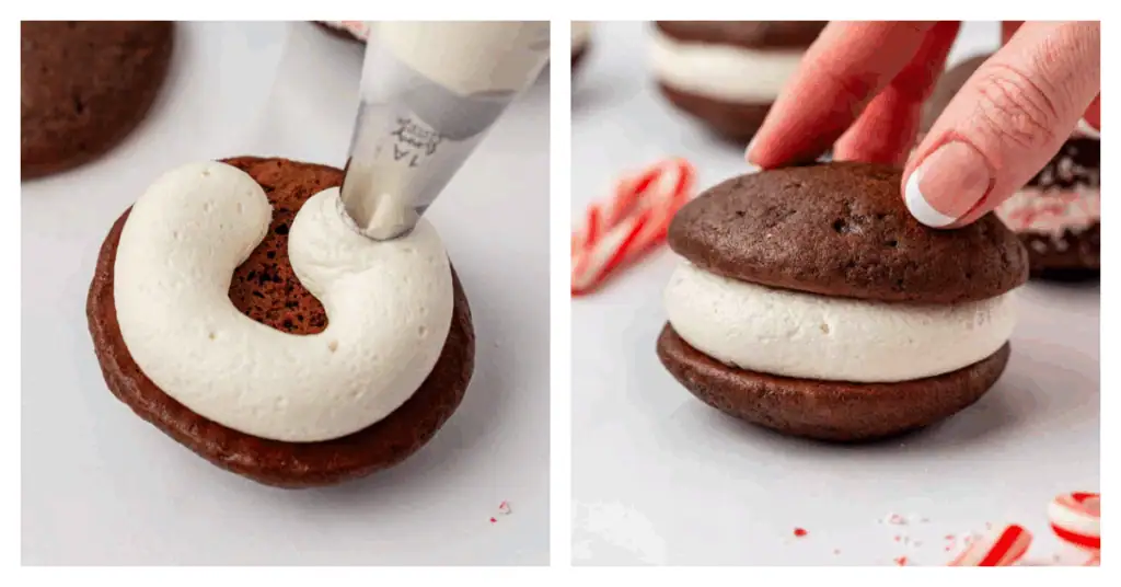 frosting piped onto the whoopie pies