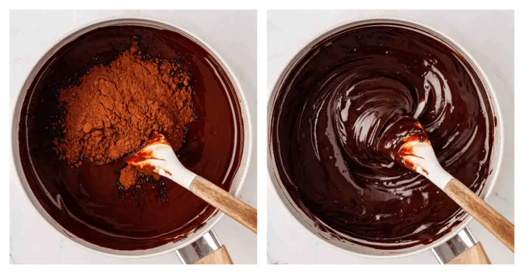 cocoa powder stirred into the saucepan