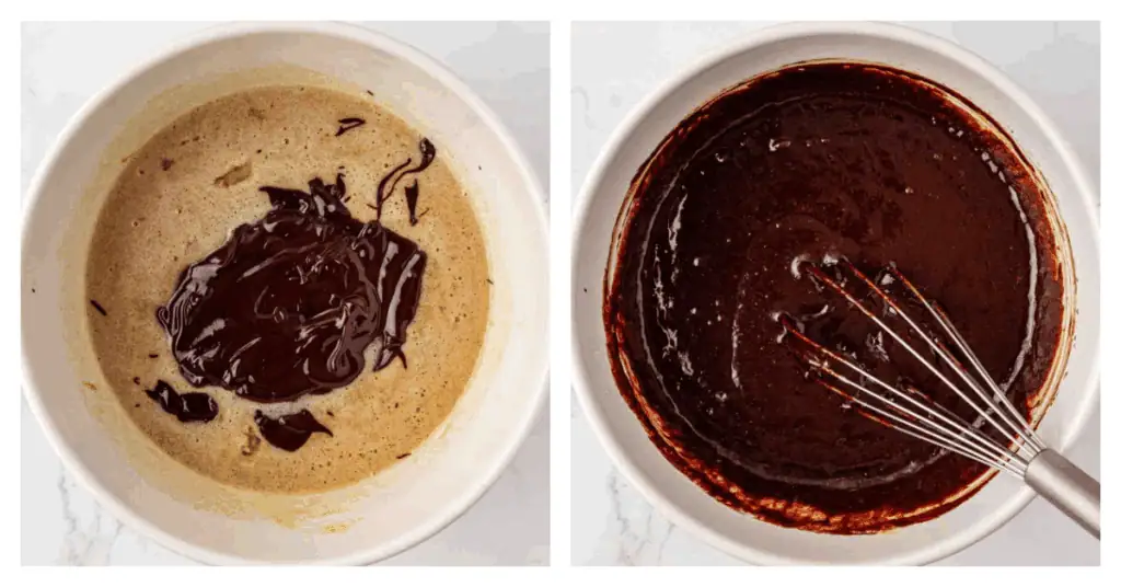 chocolate mixture stirred into the wet ingredients