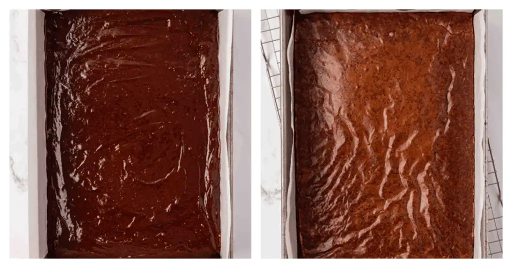 brownie batter spread into pan and baked