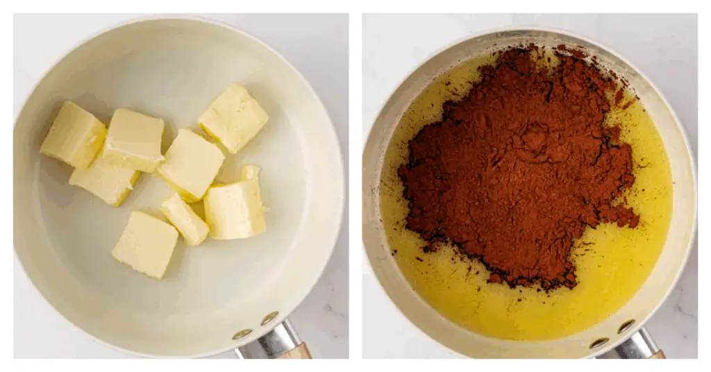 butter melted in a saucepan and cocoa powder added to it