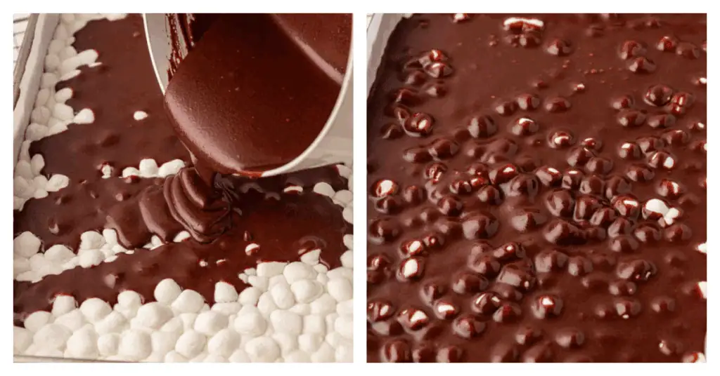 icing poured over the brownies