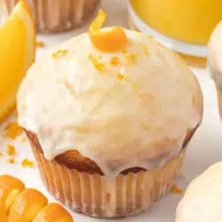 glazed orange muffin topped with orange peel