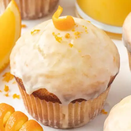 glazed orange muffin topped with orange peel
