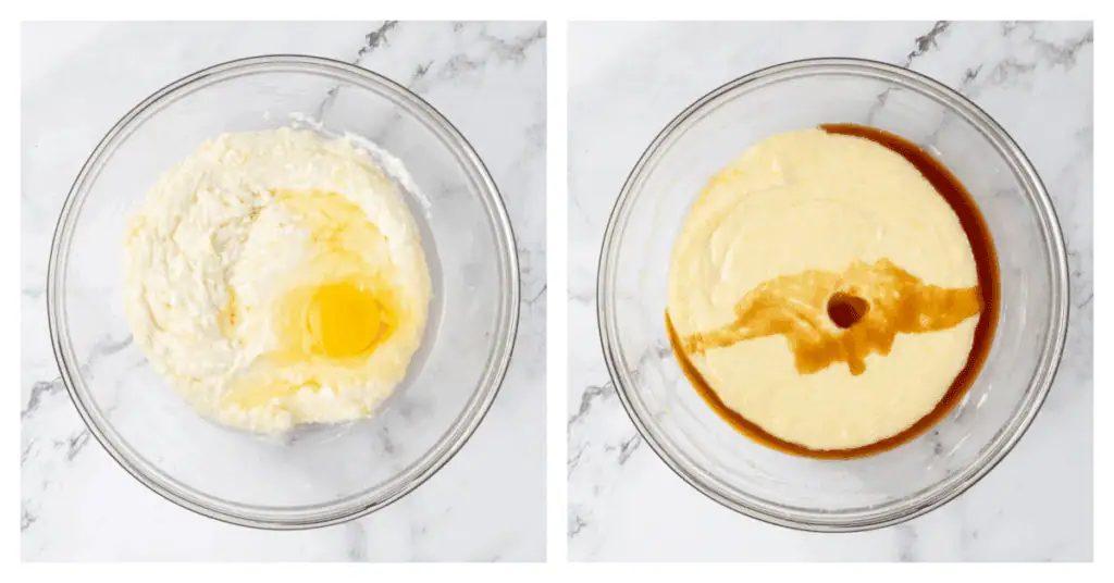 eggs and vanilla added to the cake batter