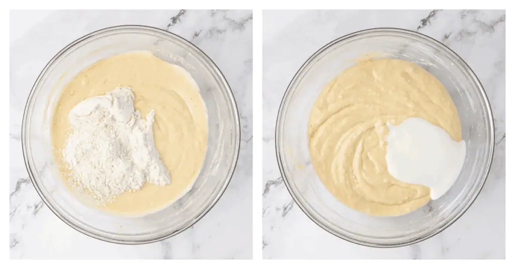 flour and buttermilk alternatively added to the cake batter