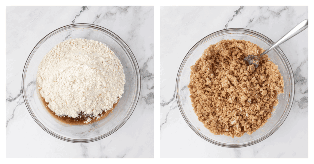 flour stirred into crumb mixture