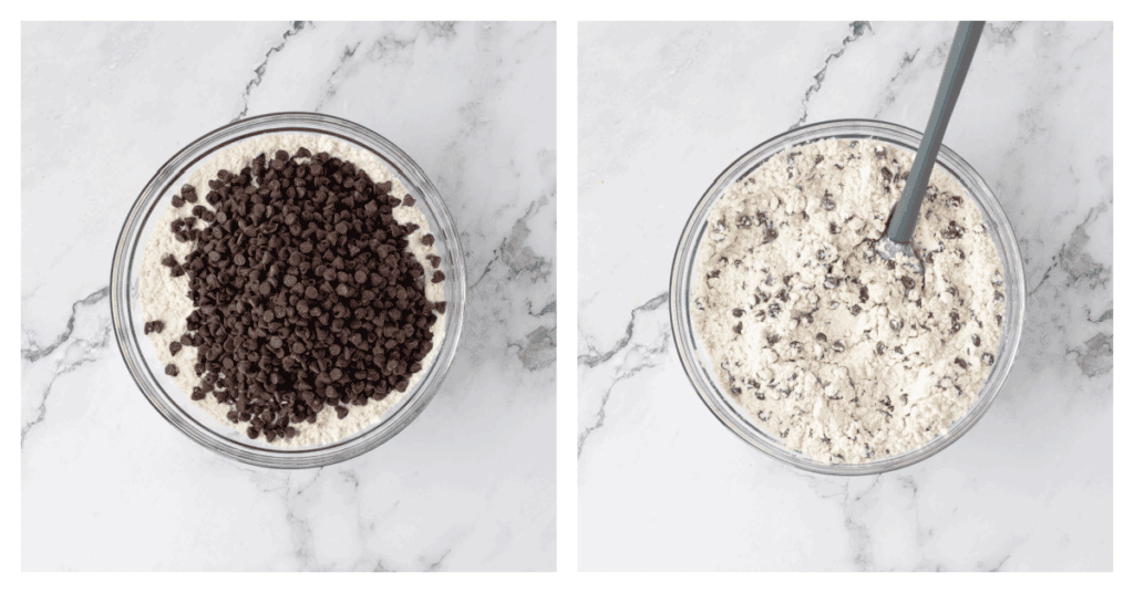 mini chocolate chips stirred into the dry ingredients