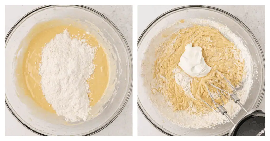 flour alternated with the sour cream