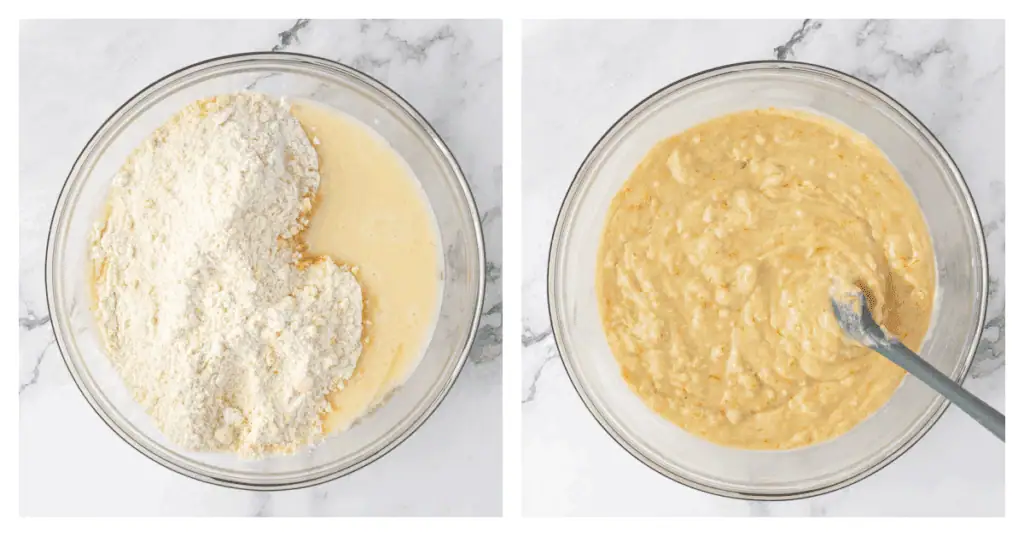 dry ingredients and wet ingredients stirred together