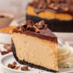 slice of peanut butter cheesecake on a plate