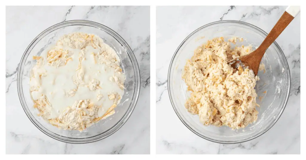 buttermilk stirred into biscuit dough