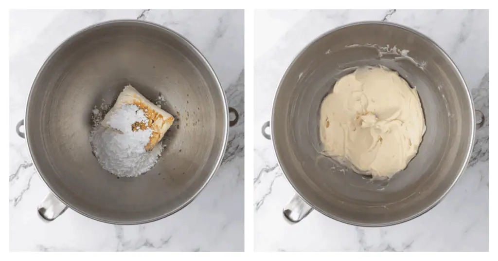 cream cheese, vanilla, and powdered sugar mixed together