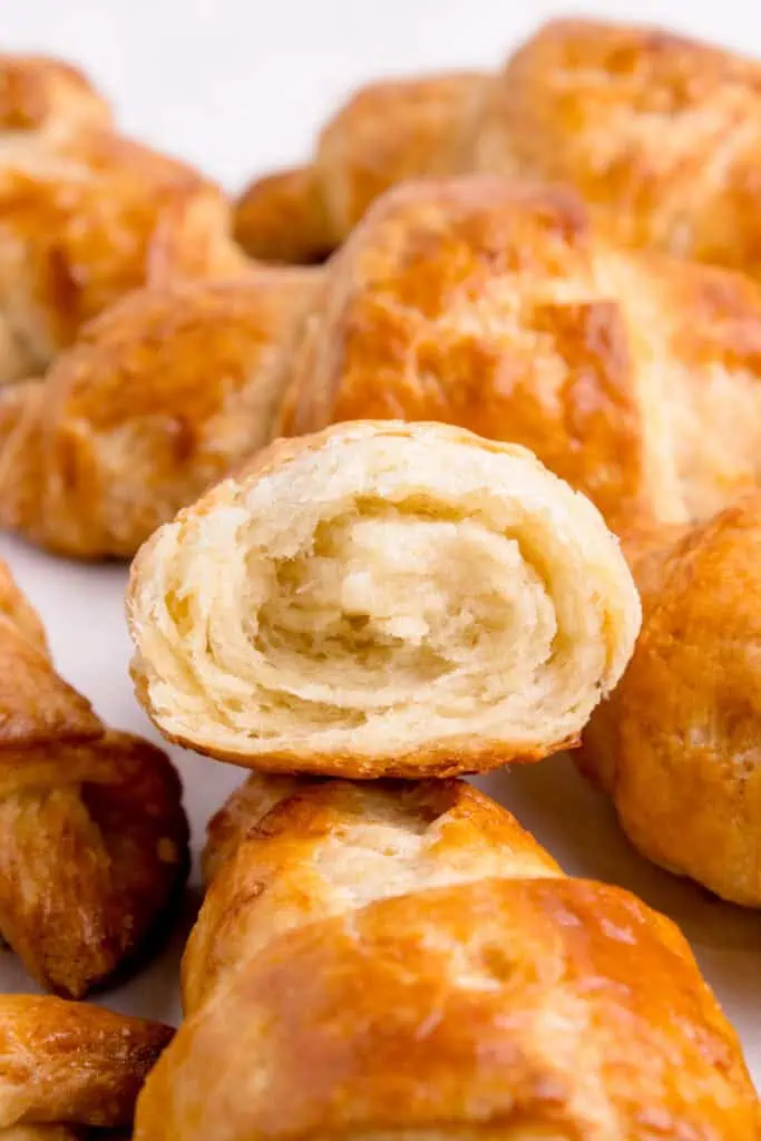 half of a croissant showing the interior