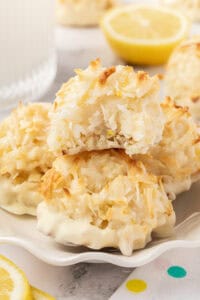 two coconut macaroons stacked on top of each other