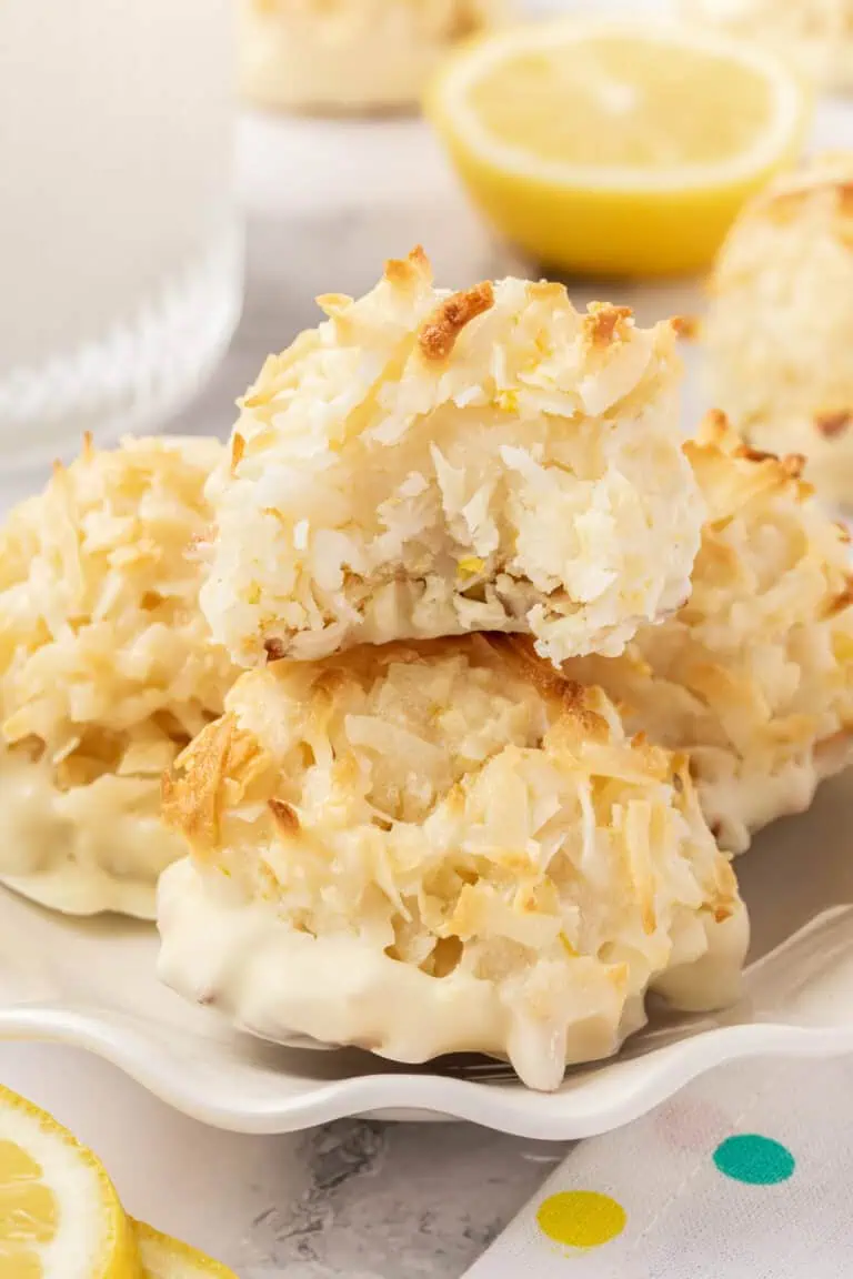 two coconut macaroons stacked on top of each other