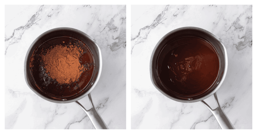 cocoa powder whisked into the saucepan