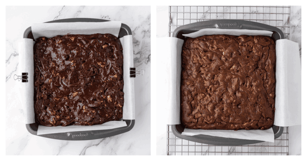 brownies spread into the pan and then baked