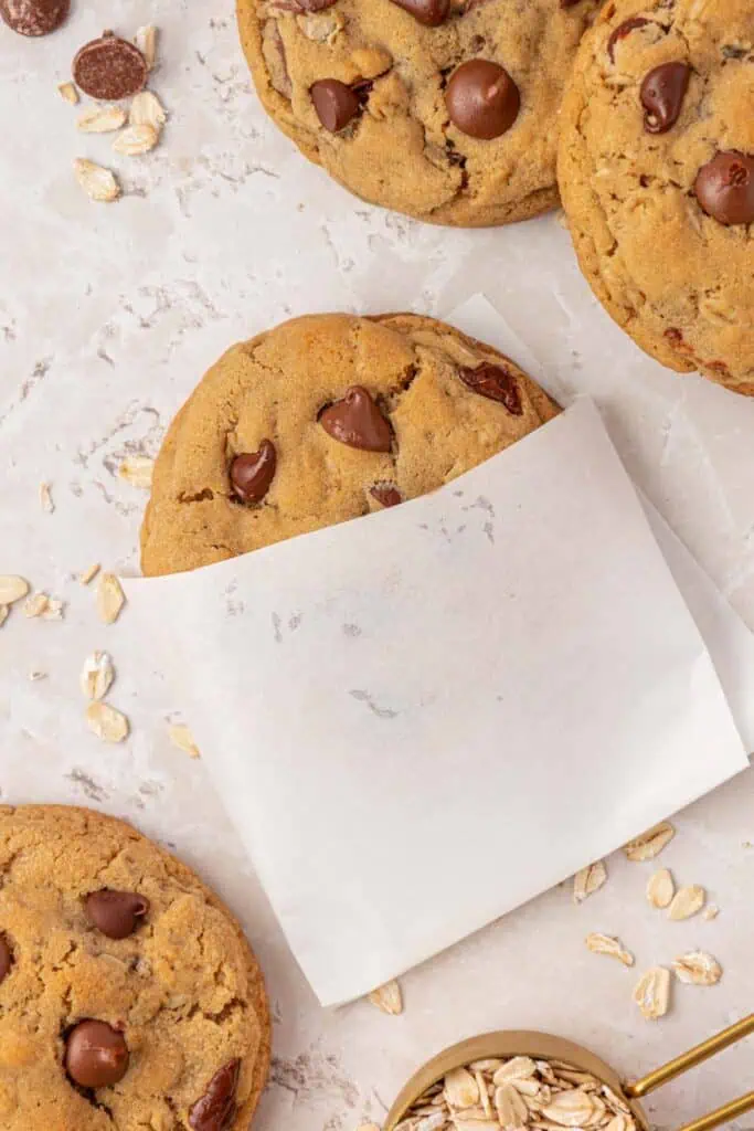 chocolate chip cookie in a cookie sleeve