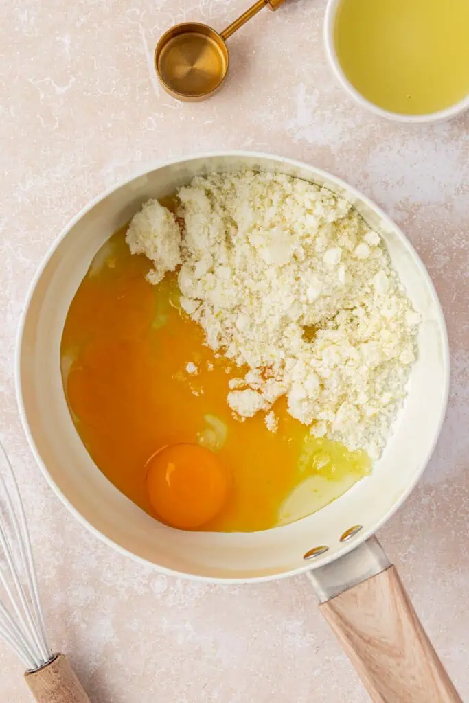 lemon curd ingredients in a saucepan