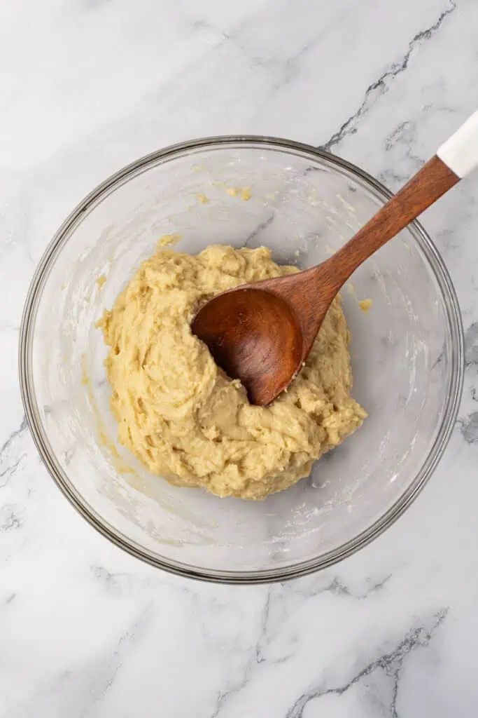 brioche dough in a bowl mixed together