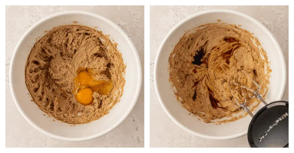 egg, egg yolk, and vanilla added to cookie dough