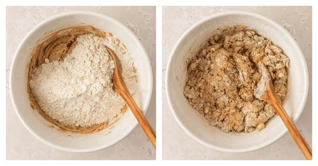 dry ingredients stirred into cookie dough