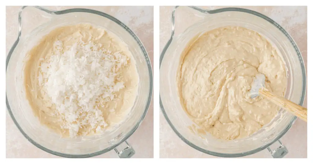 coconut stirred into cake batter