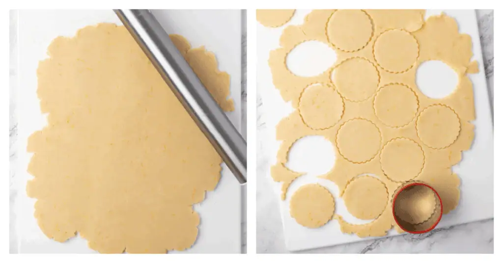 cookie dough rolled out and cut out with cookie cutters