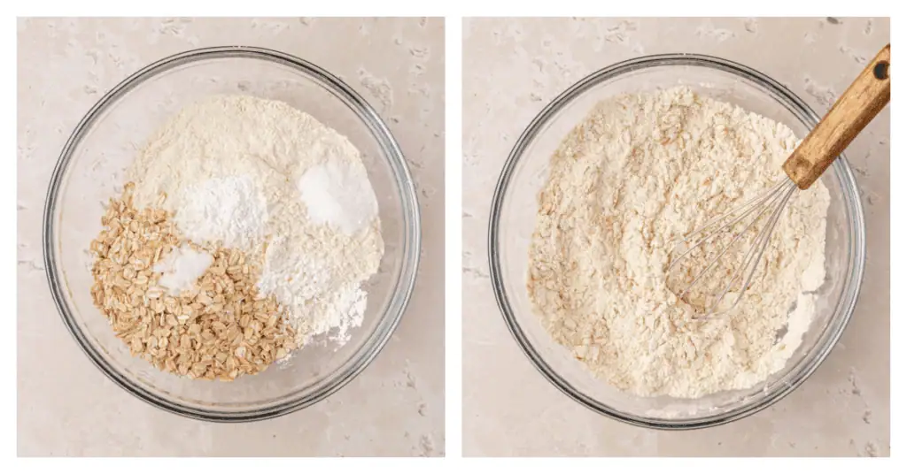 oats, flour, baking powder, salt, cornstarch, and baking powder in a bowl