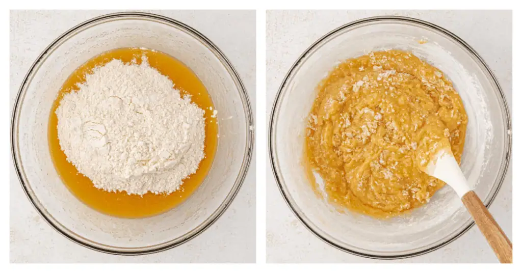 dry ingredients stirred into the cookie dough