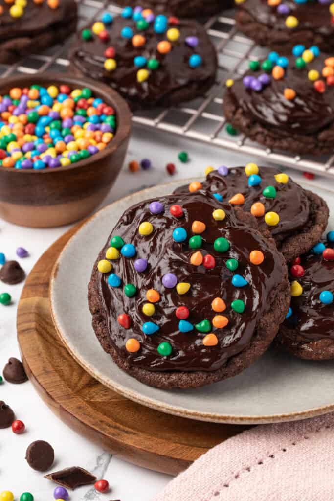 a plate of cosmic brownie cookies