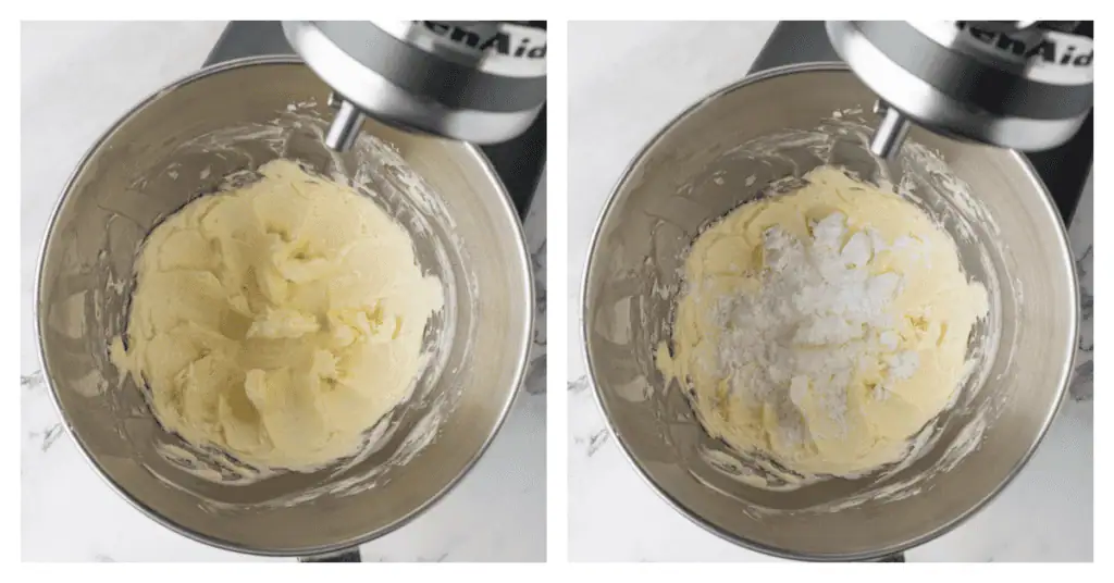 butter and powdered sugar mixed together in a bowl