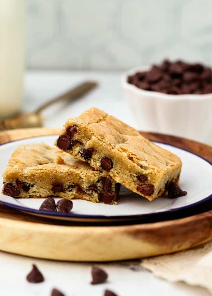 two chocolate chip cookie bars on a plate