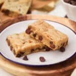 two chocolate chip cookie bars on a plate
