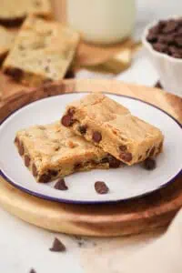 two chocolate chip cookie bars on a plate