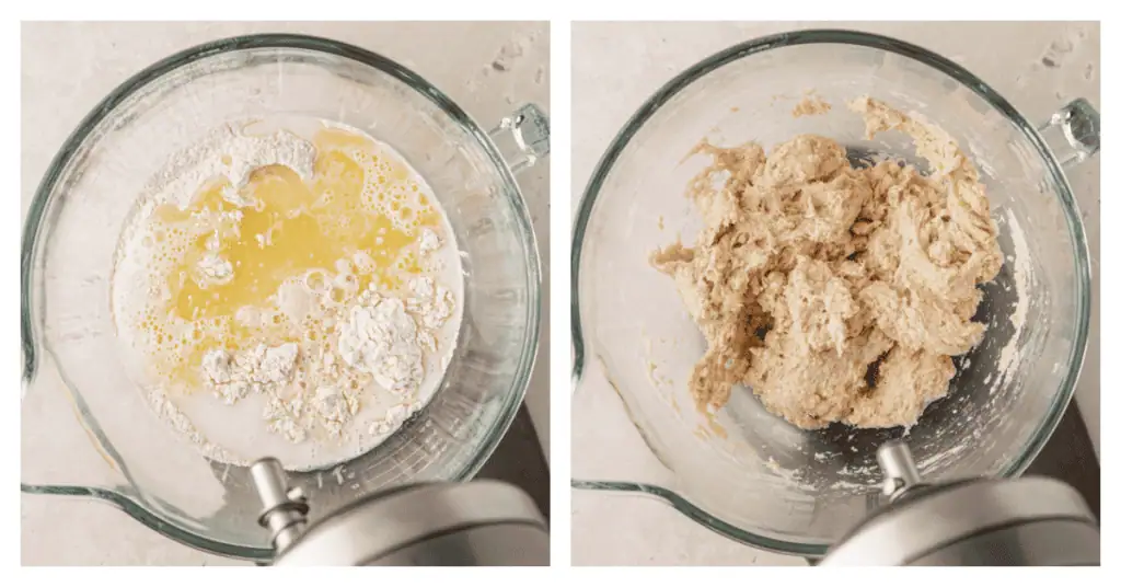 wet ingredients added to dough