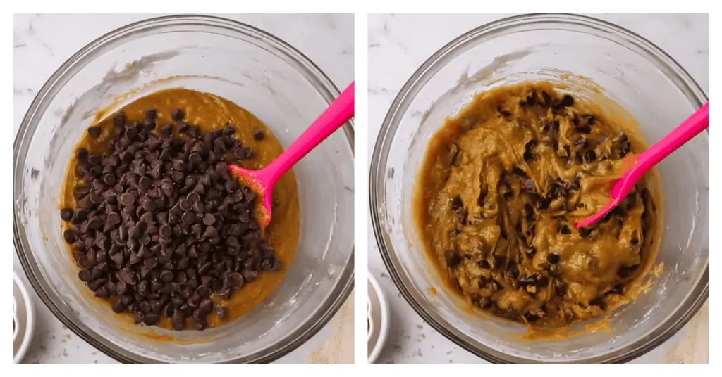 chocolate chips added to the bowl