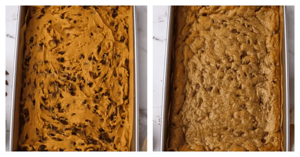 cookie bars spread into the pan and baked