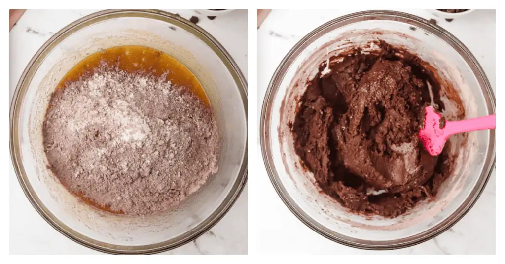 dry ingredients stirred into cookie dough
