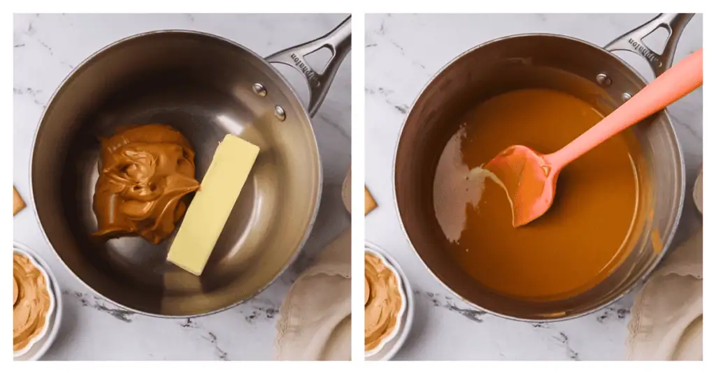 peanut butter and butter melted together in a saucepan
