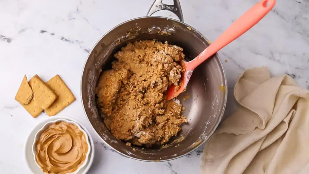 peanut butter mixture in a saucepan