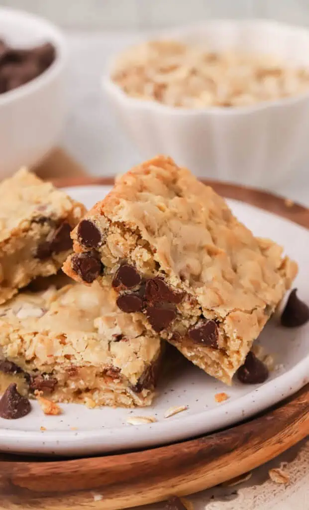 three oatmeal cookie bars on a plate