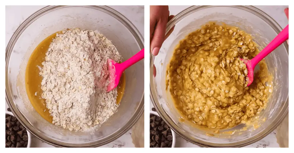 dry ingredients stirred into cookie dough