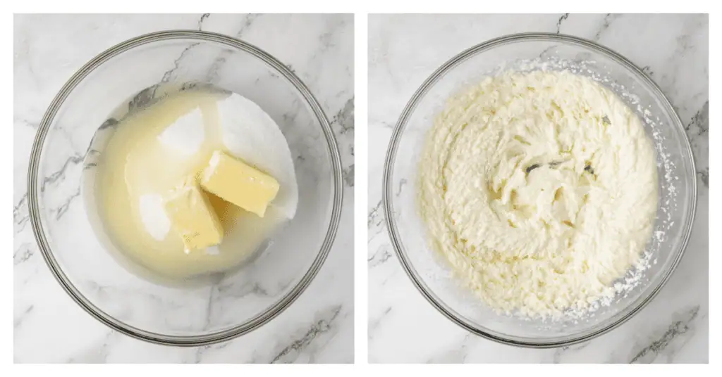 butter, sugar, and oil creamed together