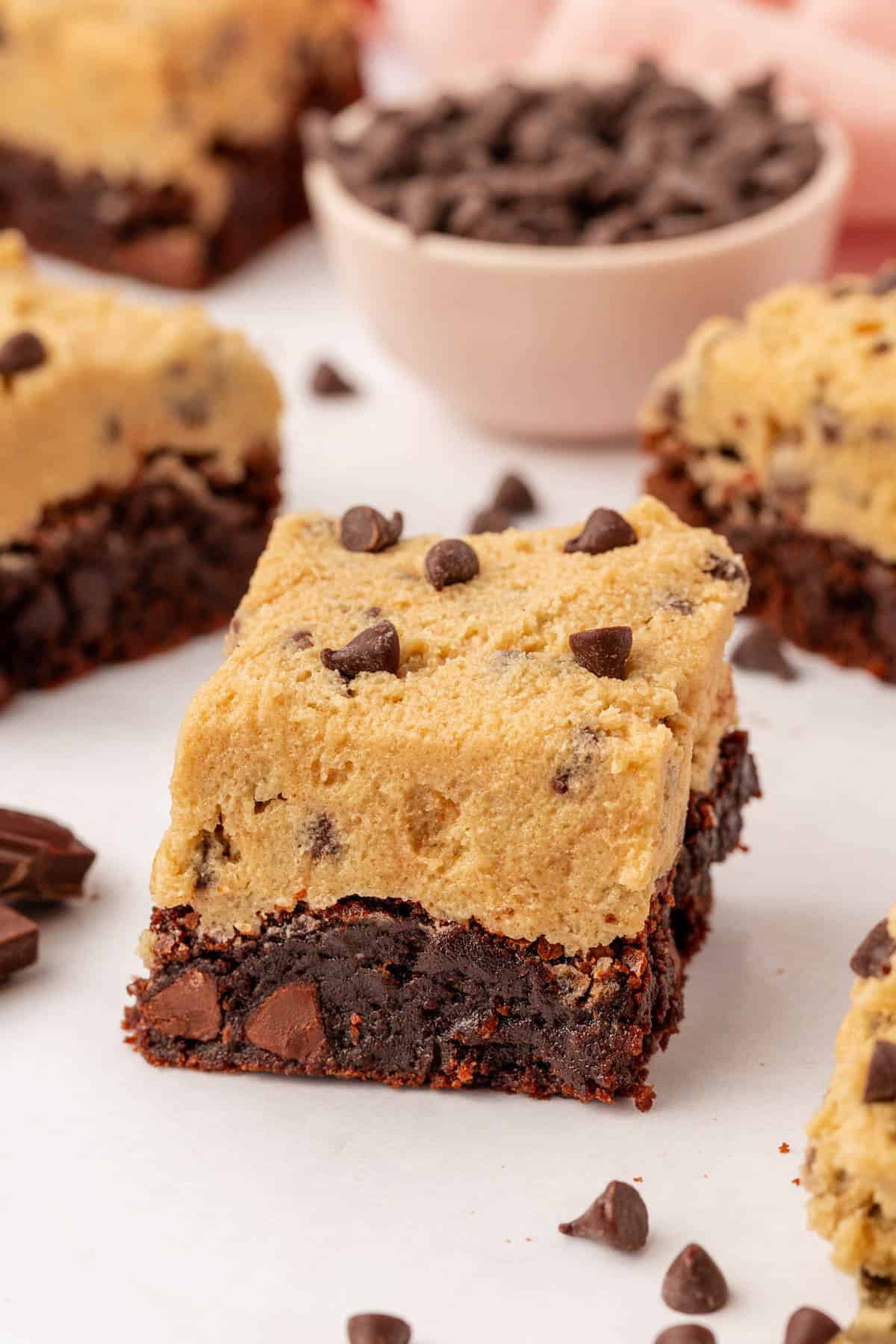 a cookie dough brownie with more in the background