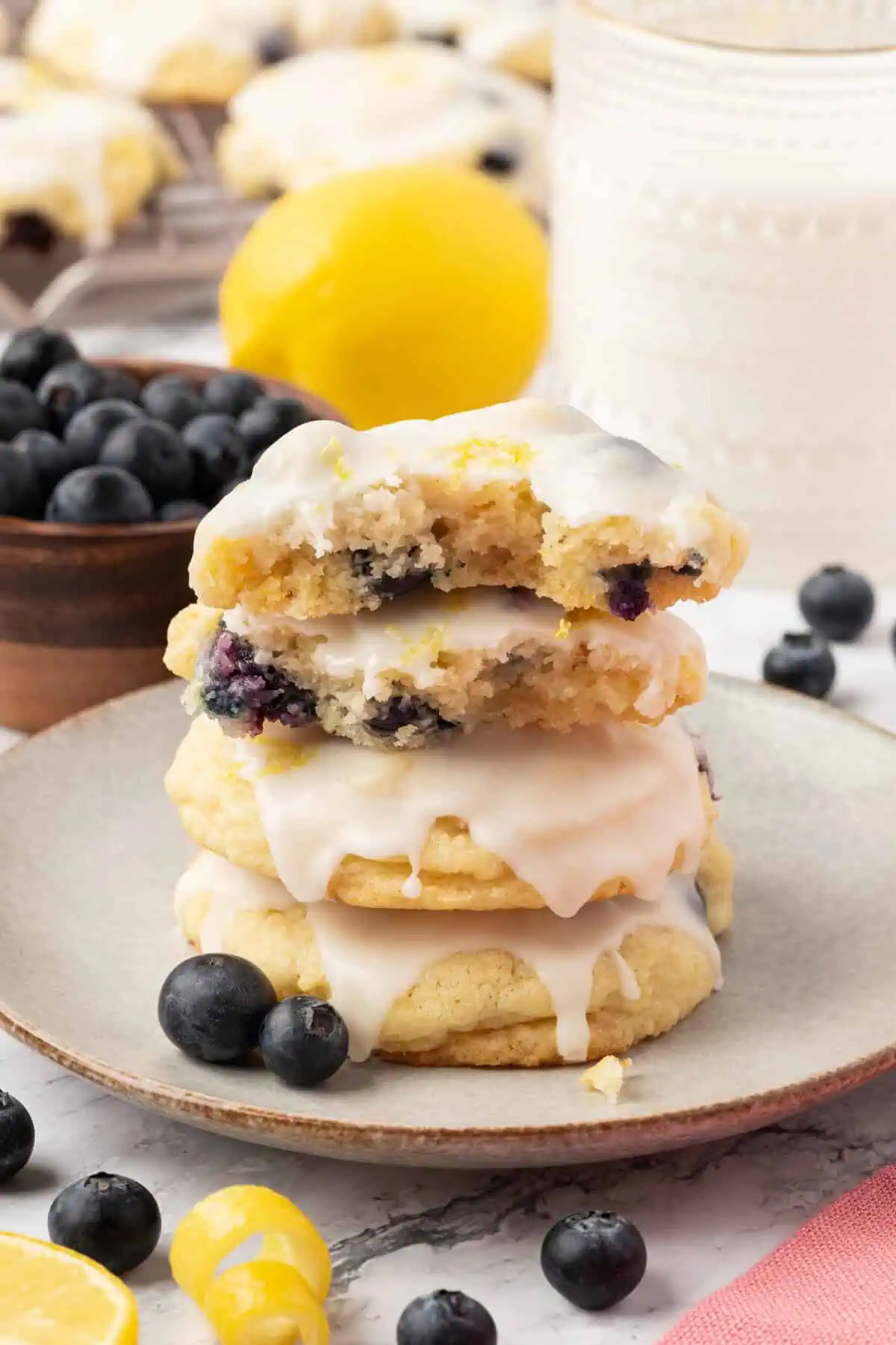 a stack of lemon blueberry cookies
